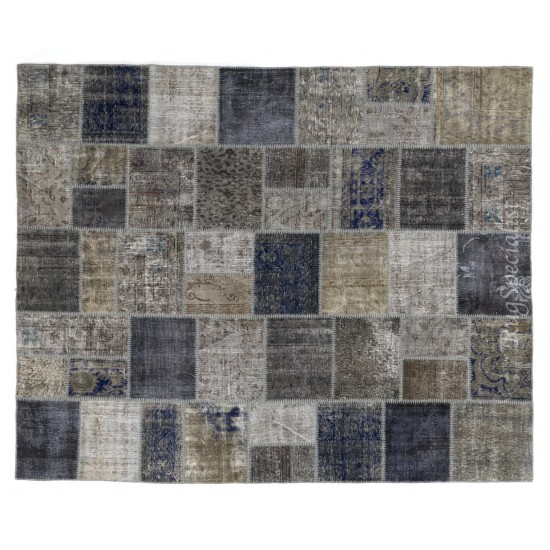 Modern Patchwork Rug in Gray & Navy Blue, Handmade Turkish Carpet, Made to order, Customizable