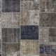 Contemporary Gray, Blue and Beige Patchwork Rug | Hand-Knotted Turkish Overdyed Wool Carpet
