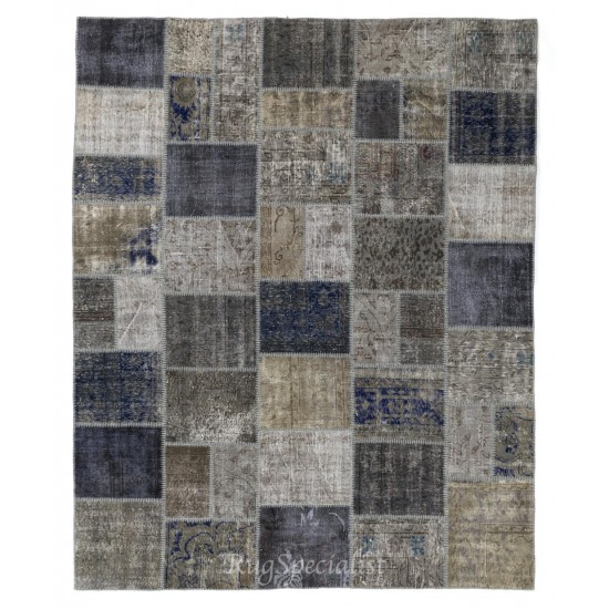 Modern Patchwork Rug in Gray & Navy Blue, Handmade Turkish Carpet, Made to order, Customizable