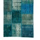 Contemporary Hand Knotted Patchwork Rug in Shades of Teal, Blue, Aqua Blue and Turquoise, Handmade Turkish Carpet, Floor Covering