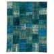 Contemporary Hand Knotted Patchwork Rug in Shades of Teal, Blue, Aqua Blue and Turquoise, Handmade Turkish Carpet, Floor Covering