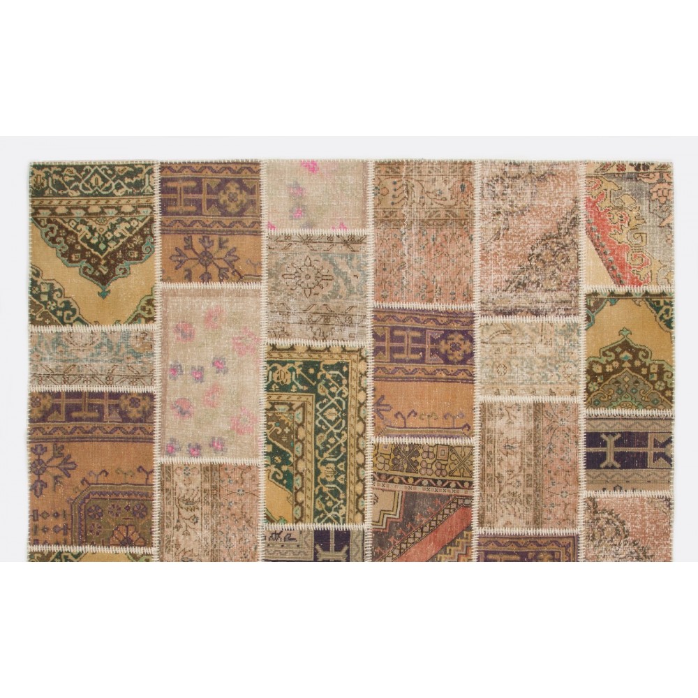Modern Central Anatolian Handmade Patchwork Rug, Vintage Hand Knotted Oushak Carpet. Home Decor Area Rug