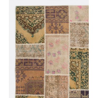 Traditional Vintage Turkish Patchwork Rug | Handmade Wool Carpet