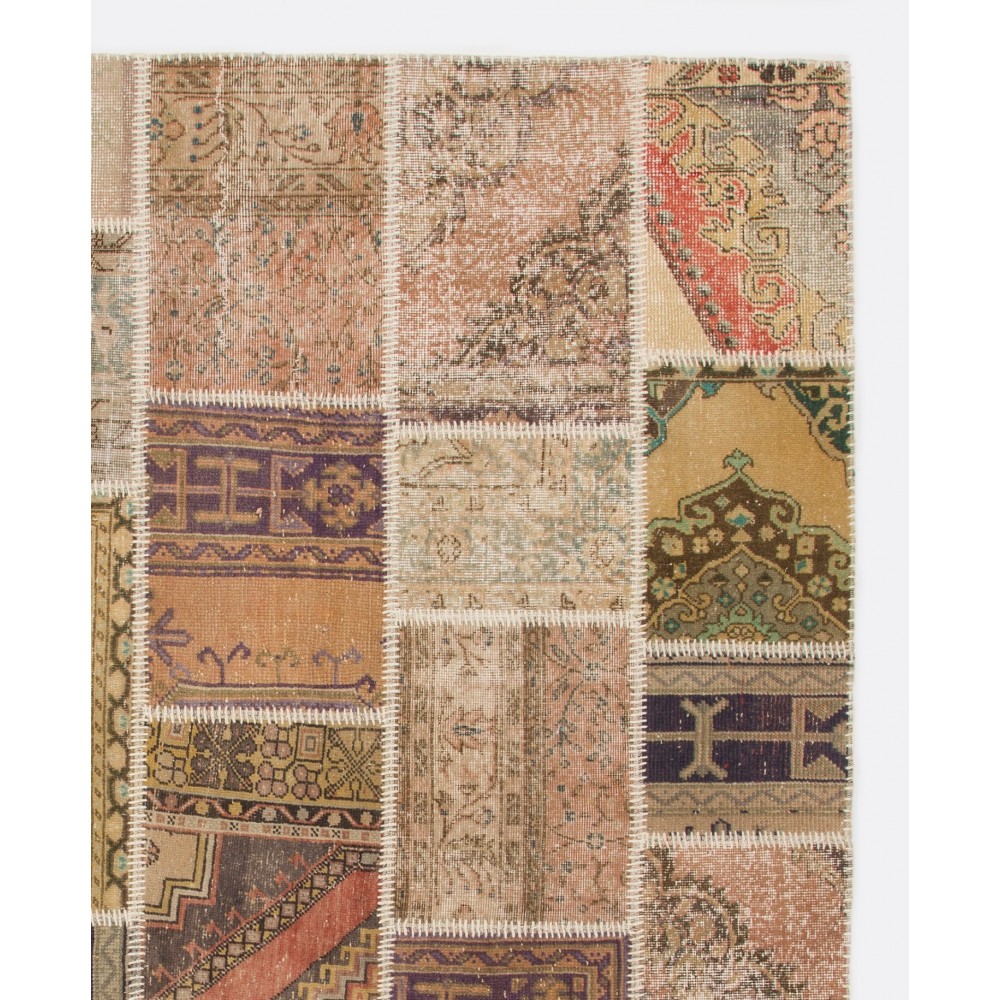 Traditional Vintage Turkish Patchwork Rug | Handmade Wool Carpet Traditional Vintage Turkish Patchwork Rug | Handmade Wool Carpet