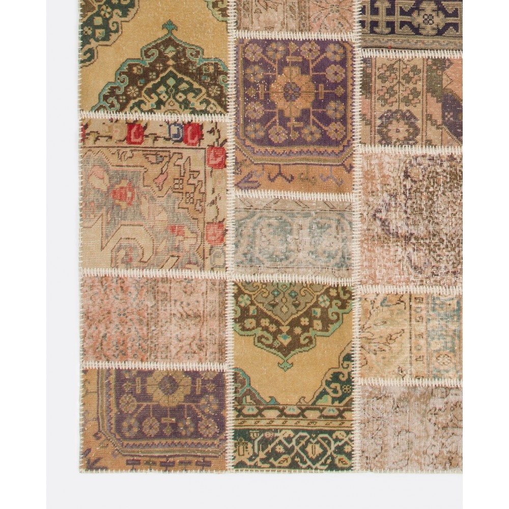 Traditional Vintage Turkish Patchwork Rug | Handmade Wool Carpet Traditional Vintage Turkish Patchwork Rug | Handmade Wool Carpet