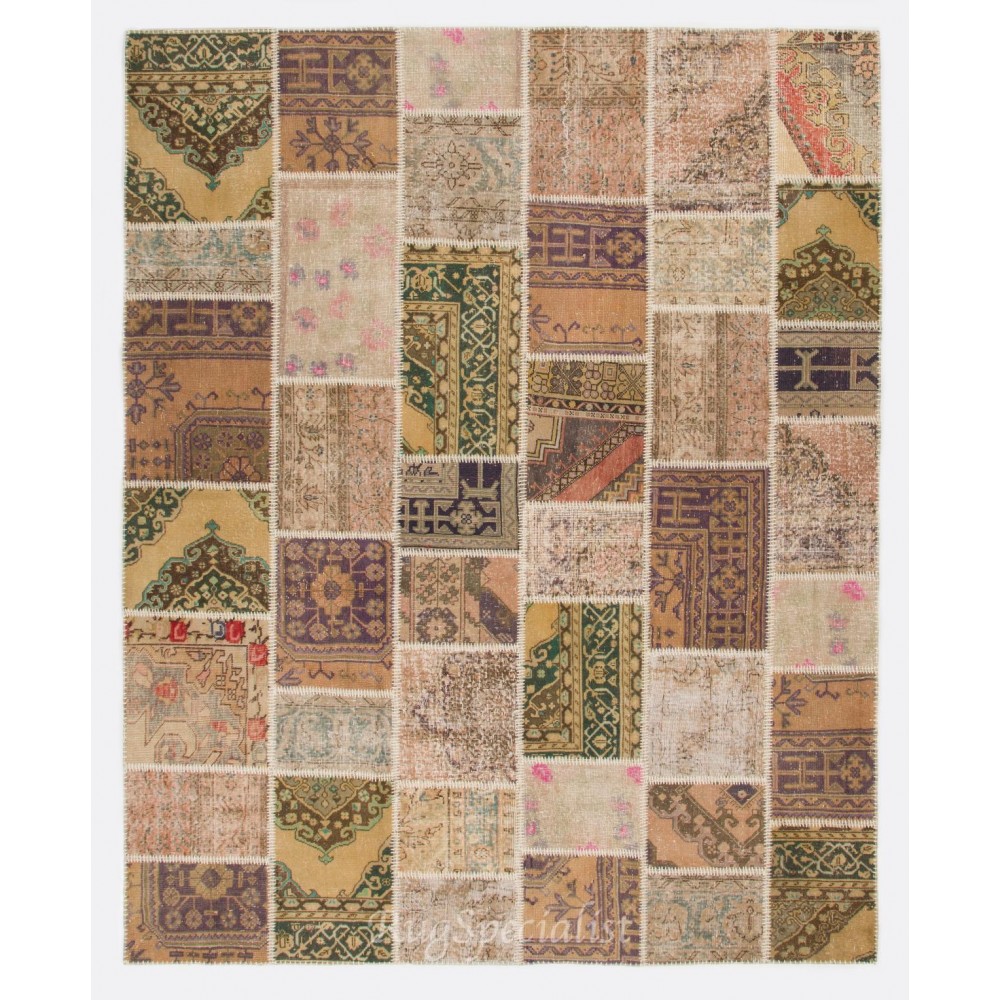 Modern Central Anatolian Handmade Patchwork Rug, Vintage Hand Knotted Oushak Carpet. Home Decor Area Rug