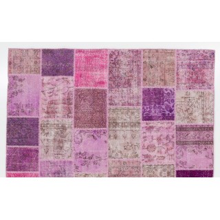Handmade Patchwork Rug in Shades of Pink & Purple, Modern Turkish Carpet, Woolen Floor Covering Handmade Patchwork Rug in Shades of Pink & Purple, Modern Turkish Carpet, Woolen Floor Covering