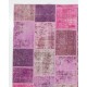 Hand-Knotted Pink and Purple Patchwork Rug for Living Room, Bedroom and Dining Room | Contemporary Overdyed Turkish Wool Carpet