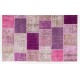 Handmade Patchwork Rug in Shades of Pink & Purple, Modern Turkish Carpet, Woolen Floor Covering