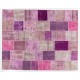 Handmade Patchwork Rug in Shades of Pink & Purple, Modern Turkish Carpet, Woolen Floor Covering