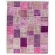 Handmade Patchwork Rug in Shades of Pink & Purple, Modern Turkish Carpet, Woolen Floor Covering