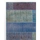 Hand-Knotted Blue Patchwork Rug for Living Room, Bedroom and Dining Room | Contemporary Overdyed Turkish Wool Carpet