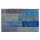 Shades of Blue Central Anatolian Handmade Patchwork Rug, Contemporary Wool Carpet