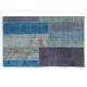 Shades of Blue Central Anatolian Handmade Patchwork Rug, Contemporary Wool Carpet