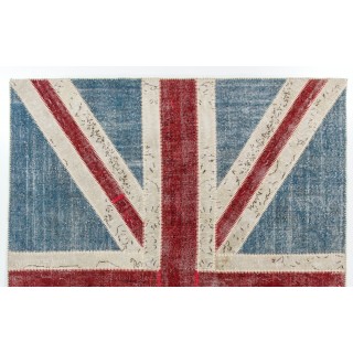 Union Jack British Flag Design Patchwork Rug Made from Re-Dyed Vintage Carpets Union Jack British Flag Design Patchwork Rug Made from Re-Dyed Vintage Carpets