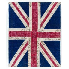Union Jack British Flag Design Patchwork Rug Made from Re-Dyed Vintage Carpets