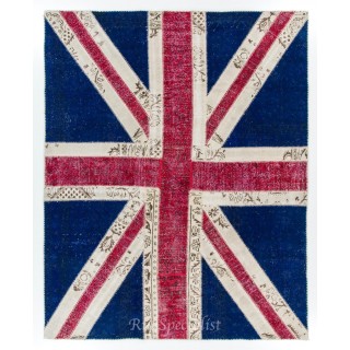 Union Jack British Flag Design Patchwork Rug Made from Re-Dyed Vintage Carpets