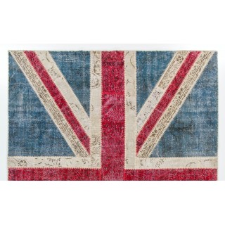Union Jack British Flag Design Rug. Contemporary Handmade Patchwork Area Rug in Blue, Red and Cream. United Kingdom Carpet Union Jack British Flag Design Rug. Contemporary Handmade Patchwork Area Rug in Blue, Red and Cream. United Kingdom Carpet