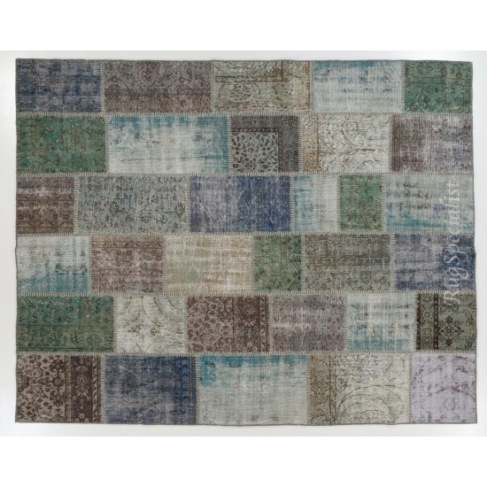 Distressed Look Modern Patchwork Rug. Colorful Handmade Turkish Carpet for Kitchen, Bedroom and Living Room Deco