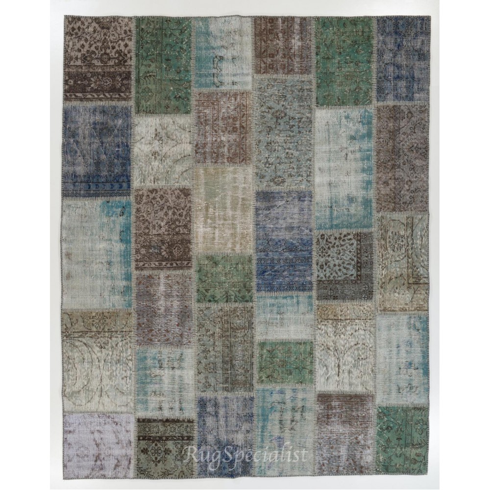 Distressed Look Modern Patchwork Rug. Colorful Handmade Turkish Carpet for Kitchen, Bedroom and Living Room Deco