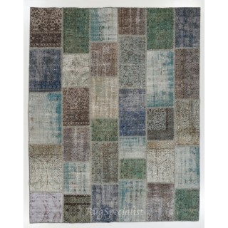 Distressed Look Modern Patchwork Rug. Colorful Handmade Turkish Carpet for Kitchen, Bedroom and Living Room Deco