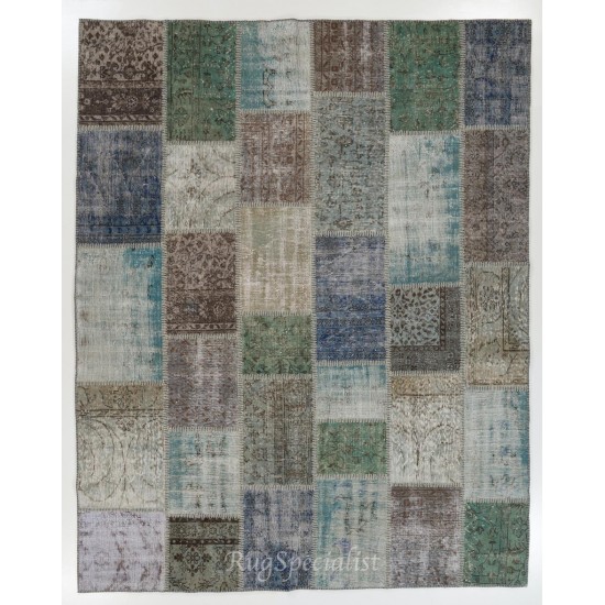 Distressed Look Modern Patchwork Rug. Colorful Handmade Turkish Carpet for Kitchen, Bedroom and Living Room Deco