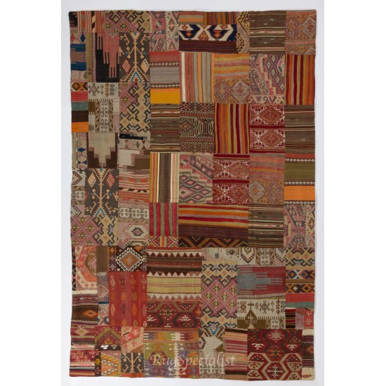 Handmade Central Anatolian Patchwork Kilim. Unique Design Rug. Geometric & Striped Pattern Carpet (Flat-Weave Handmade Central Anatolian Patchwork Kilim. Unique Design Rug. Geometric & Striped Pattern Carpet (Flat-Weave