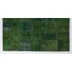 Green Color Handmade Patchwork Rug Made from Over-Dyed Vintage Carpets Green Color Handmade Patchwork Rug Made from Over-Dyed Vintage Carpets