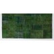 Modern Turkish Patchwork Rug in Shades of Green. Handmade from Re-Dyed Vintage Carpets