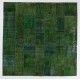 Modern Turkish Patchwork Rug in Shades of Green. Handmade from Re-Dyed Vintage Carpets