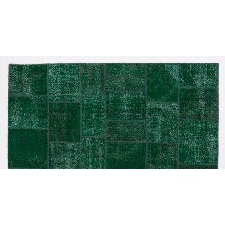 Handmade Patchwork Rug in Forest Green Colors, Hand Knotted Modern Wool and Cotton Carpet from Turkey Handmade Patchwork Rug in Forest Green Colors, Hand Knotted Modern Wool and Cotton Carpet from Turkey