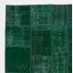 Hand-Knotted Green Patchwork Rug | Contemporary Overdyed Turkish Wool Carpet for Living Room, Bedroom and Dining Room