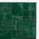 Hand-Knotted Green Patchwork Rug | Contemporary Overdyed Turkish Wool Carpet for Living Room, Bedroom and Dining Room