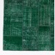 Hand-Knotted Green Patchwork Rug | Contemporary Overdyed Turkish Wool Carpet for Living Room, Bedroom and Dining Room