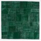 Handmade Patchwork Rug in Forest Green Colors, Hand Knotted Modern Wool and Cotton Carpet from Turkey