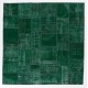 Handmade Patchwork Rug in Forest Green Colors, Hand Knotted Modern Wool and Cotton Carpet from Turkey