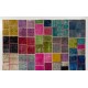 Colorful Handmade Patchwork Rug. Modern Bohemian Eclectic Turkish Wool Carpet