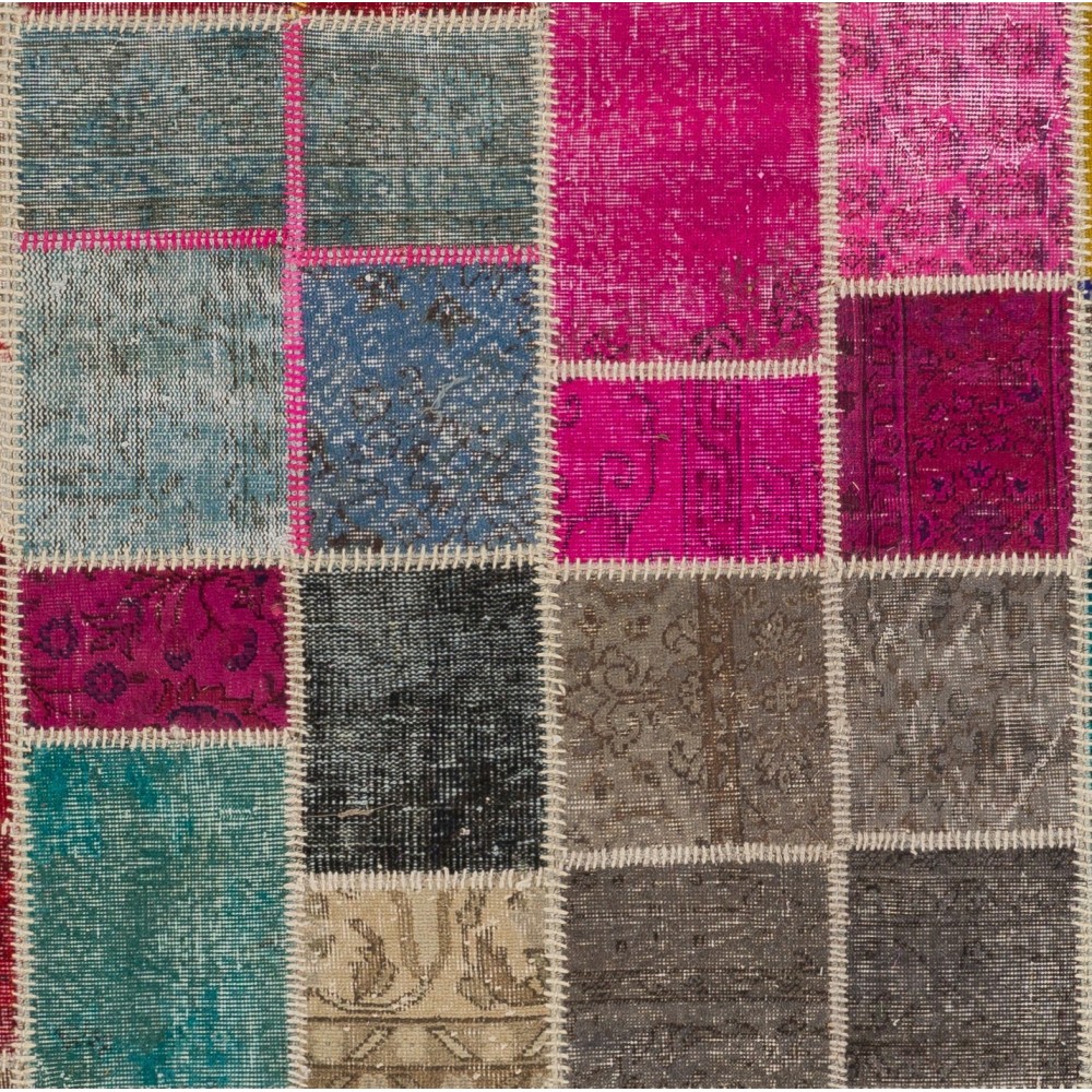 Colorful Handmade Patchwork Rug. Modern Bohemian Eclectic Turkish Wool Carpet