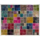 Colorful Handmade Patchwork Rug. Modern Bohemian Eclectic Turkish Wool Carpet
