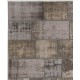 Distressed Vintage Gray Wool Patchwork Rug | Hand-Knotted Turkish Carpet for Living Room and Bedroom