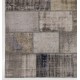 Distressed Vintage Gray Wool Patchwork Rug | Hand-Knotted Turkish Carpet for Living Room and Bedroom