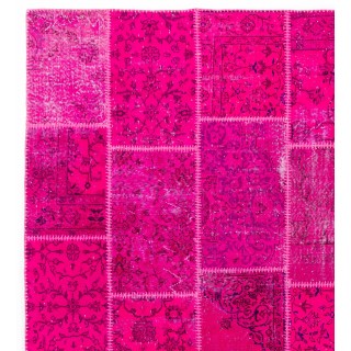 Hot Pink Patchwork Rug for Living Room, Bedroom and Dining Room | Contemporary Overdyed Handmade Turkish Wool Carpet Hot Pink Patchwork Rug for Living Room, Bedroom and Dining Room | Contemporary Overdyed Handmade Turkish Wool Carpet