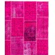 Hot Pink Patchwork Rug for Living Room, Bedroom and Dining Room | Contemporary Overdyed Handmade Turkish Wool Carpet Hot Pink Patchwork Rug for Living Room, Bedroom and Dining Room | Contemporary Overdyed Handmade Turkish Wool Carpet