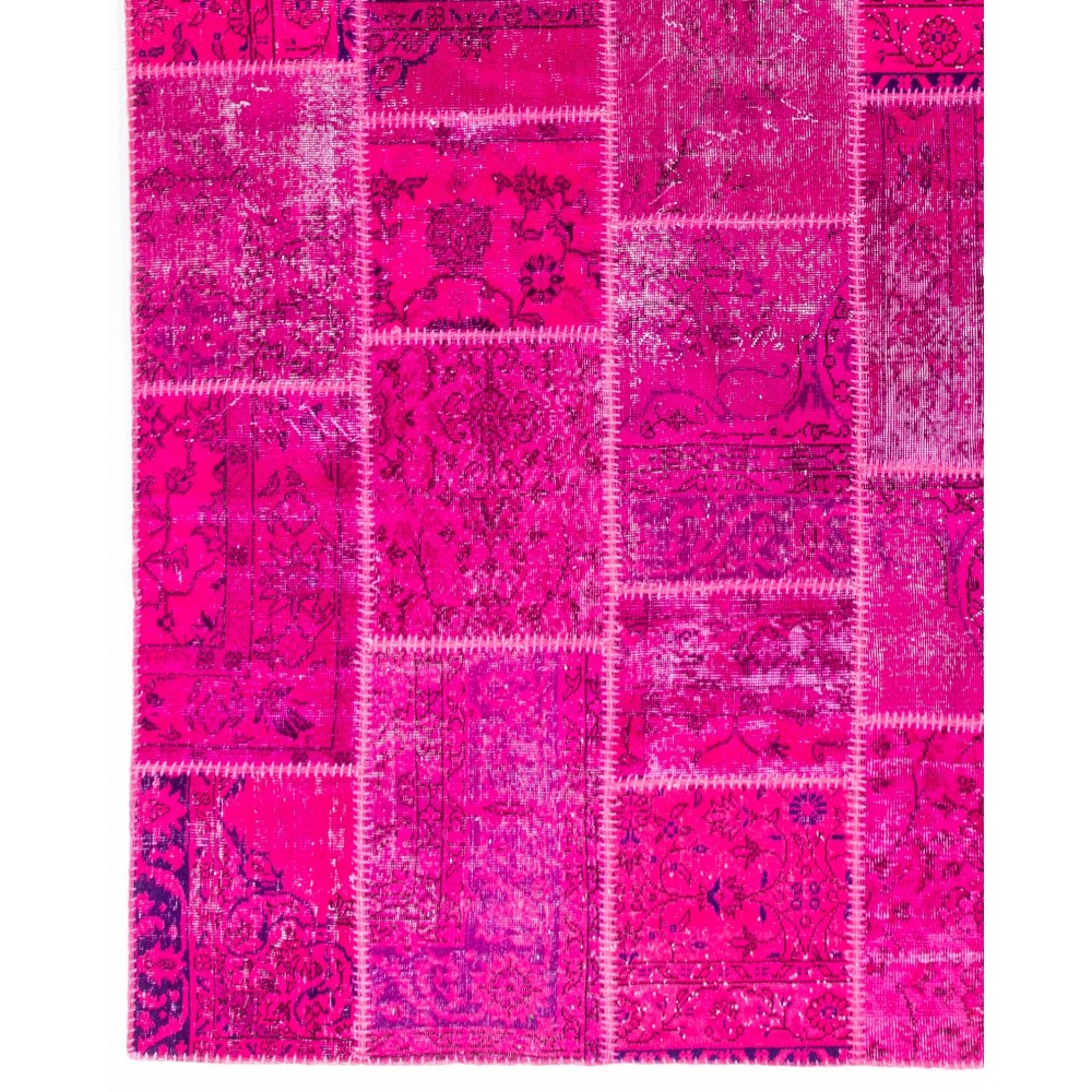 Hot Pink Patchwork Rug for Living Room, Bedroom and Dining Room | Contemporary Overdyed Handmade Turkish Wool Carpet Hot Pink Patchwork Rug for Living Room, Bedroom and Dining Room | Contemporary Overdyed Handmade Turkish Wool Carpet