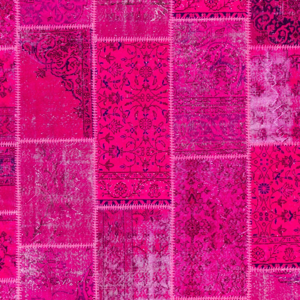 Hot Pink Patchwork Rug for Living Room, Bedroom and Dining Room | Contemporary Overdyed Handmade Turkish Wool Carpet Hot Pink Patchwork Rug for Living Room, Bedroom and Dining Room | Contemporary Overdyed Handmade Turkish Wool Carpet