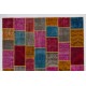 Vivid Colorful Handmade Contemporary Turkish Patchwork Rug. Bright Colors Home Decor Carpet with Bohemian Style