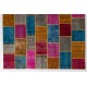 Vivid Colorful Handmade Contemporary Turkish Patchwork Rug. Bright Colors Home Decor Carpet with Bohemian Style