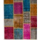 Hand-Knotted Multicolored Overdyed Patchwork Rug | Contemporary Turkish Wool Carpet