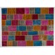 Vivid Colorful Handmade Contemporary Turkish Patchwork Rug. Bright Colors Home Decor Carpet with Bohemian Style