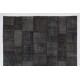 Contemporary Handmade Patchwork Rug in Shades of Black and Gray, Modern Turkish Carpet, Woolen Floor Covering